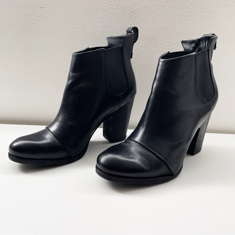 Belle Sigerson Morrison Leather Boots Stacked Heel moto bootie Chelsea black 9.5